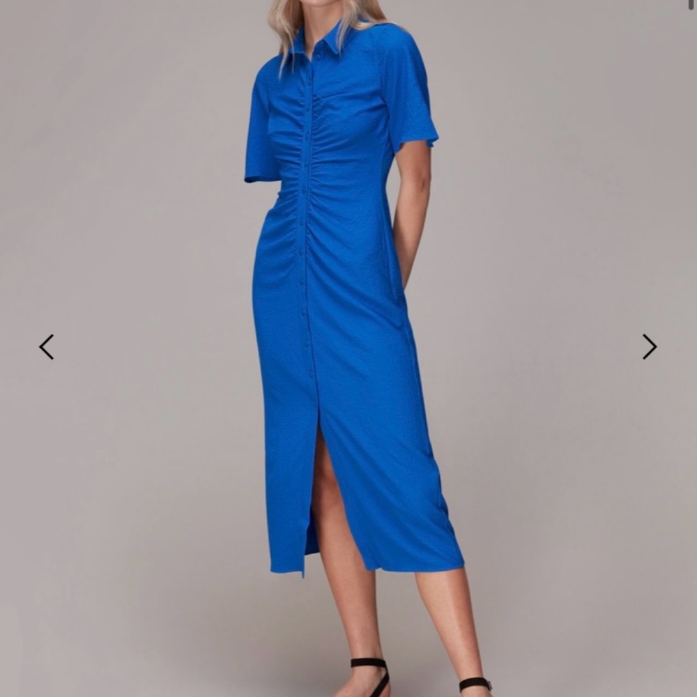 Whistles Vibrant Blue Ruched Midi Dress